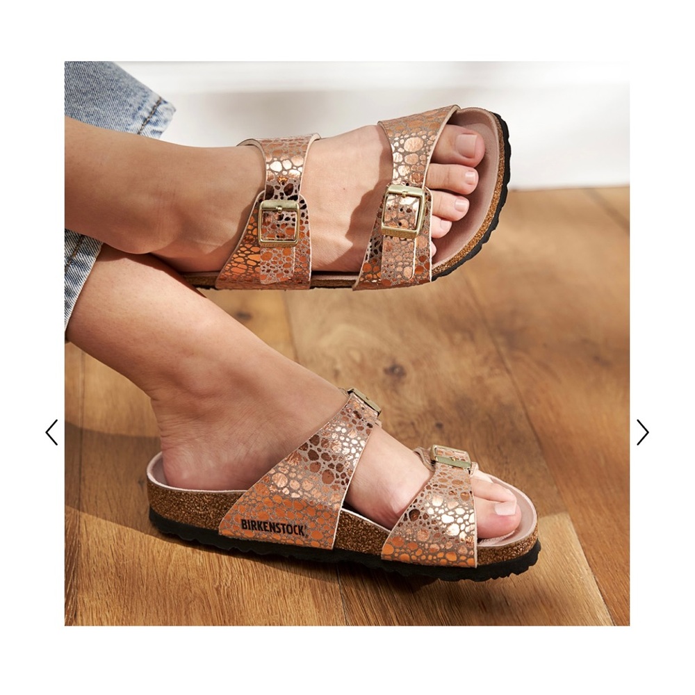 BIRKENSTOCK WOMENS SYDNEY FOOTBED SANDAL - MED METALLIC , size 38 (us 7 )